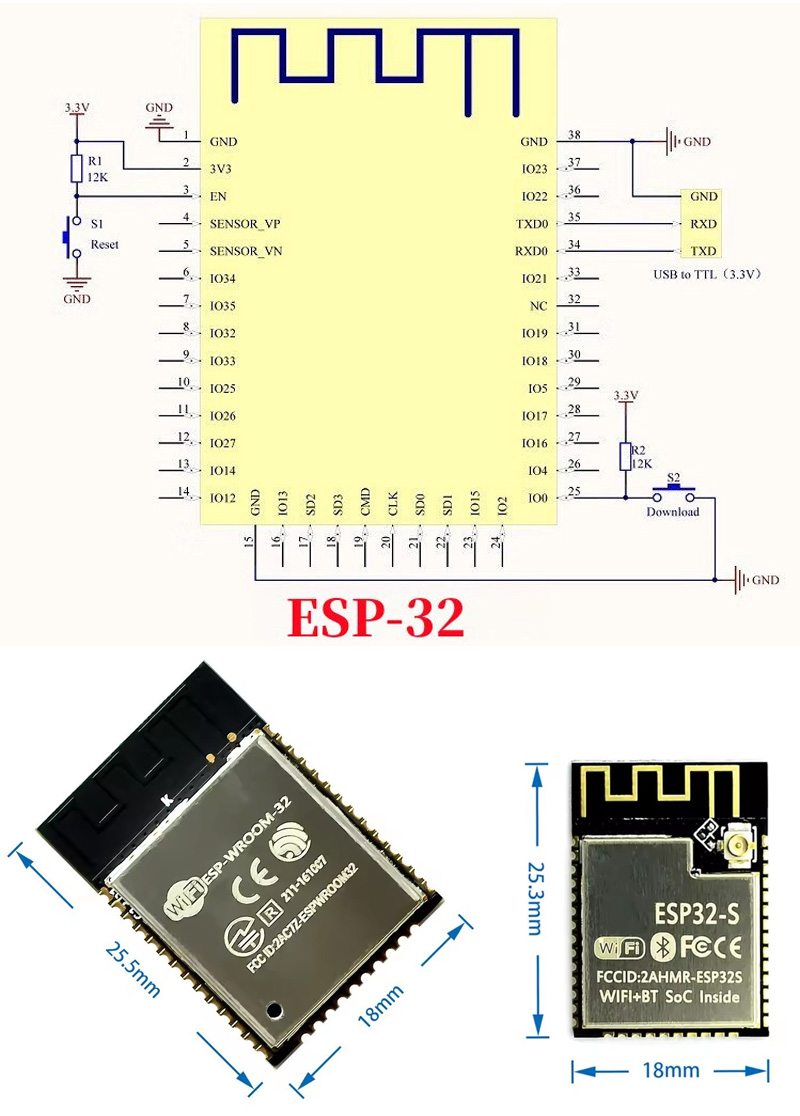ESP32 ESP-32S ESP-12E ESP-12F  – Esp32 Wifi Bluetooth Module recenzja i cena